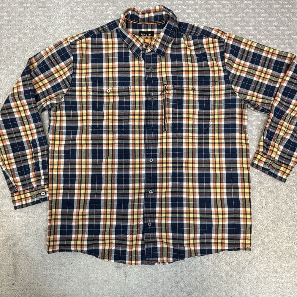 Orvis Shirt Mens Button Up XL Active Fit Long Sleeve Multicolor Plaid Cotton